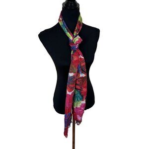 Vintage Express Womens Floral Colorful Silk Scarf 10 x 82 Red